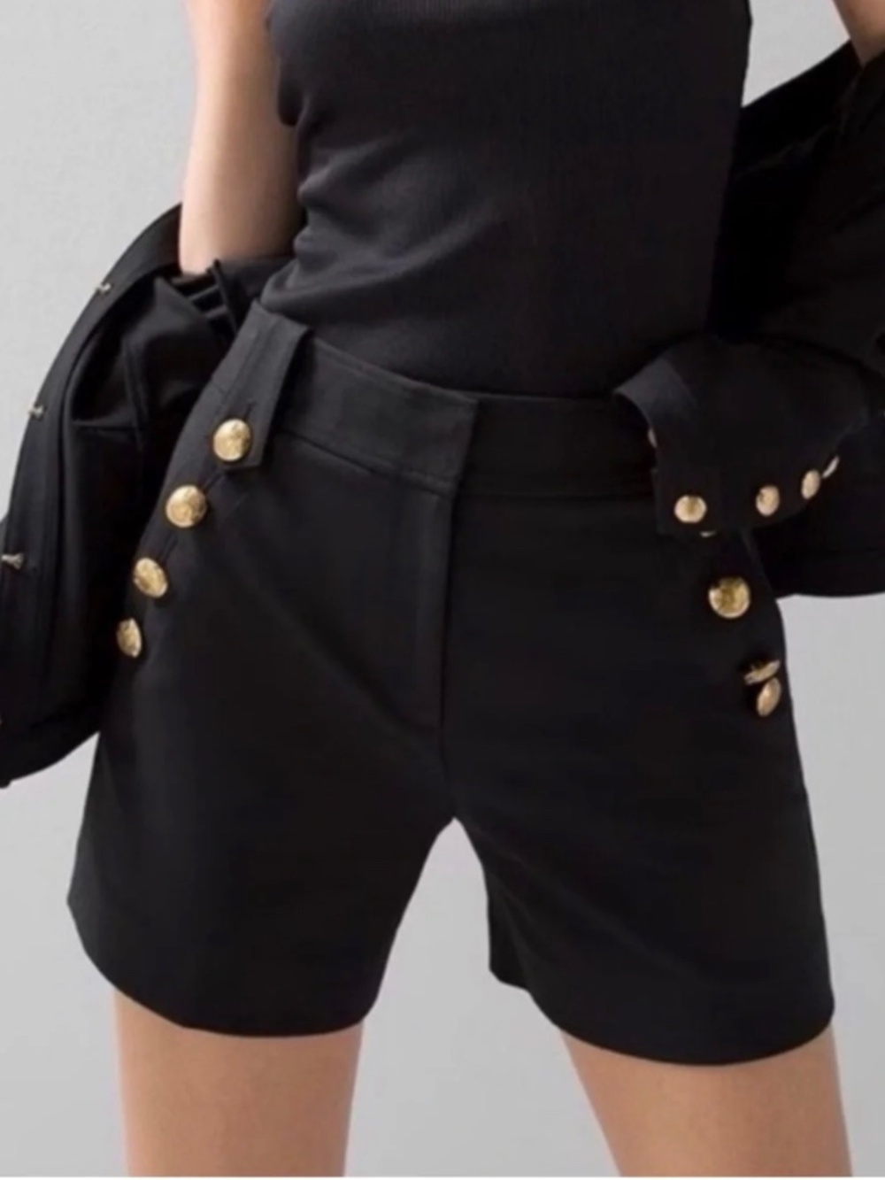 White House Black Market Black High-Waist Button Front Shorts